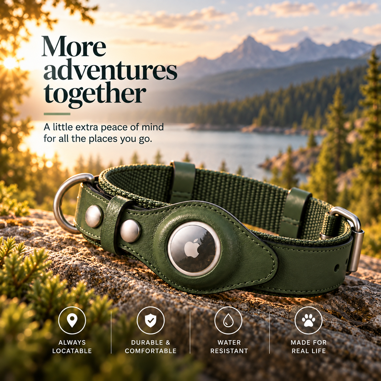 Dog wearing the Nudora AirTag collar